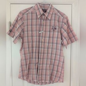 Texas A&M Aggies Antigua Shirt - Mens Medium Button Down Plaid Short Sleeve